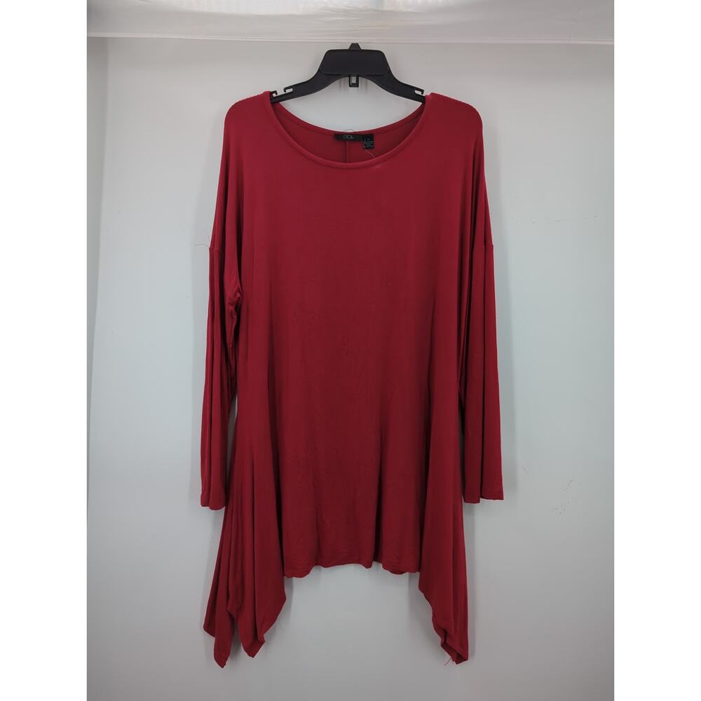 RDI Women's NWT Size 1X Red Hanky Hem Tunic Top Sharkbite Soft Knit